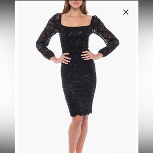 Marina Long Sleeve Sequin Lace Cocktail Dress Size Medium